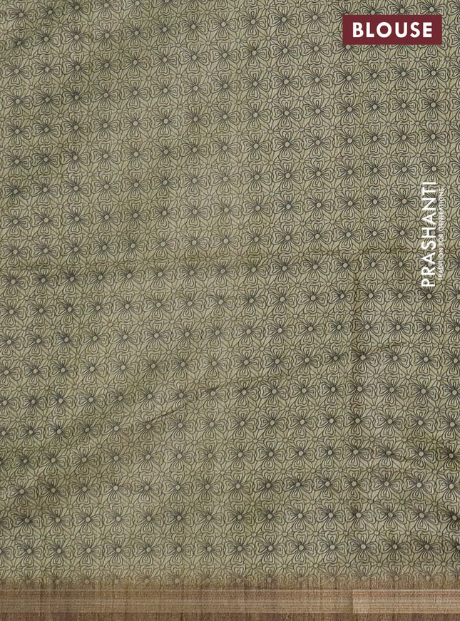 Semi tussar saree pastel green with allover butta prints and long printed border