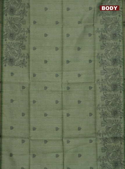 Semi tussar saree green with allover butta prints and long printed border