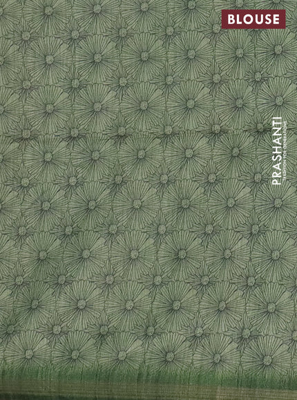 Semi tussar saree green with allover butta prints and long printed border