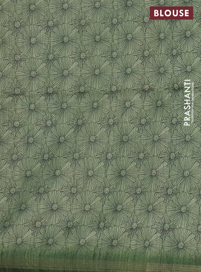 Semi tussar saree green with allover butta prints and long printed border