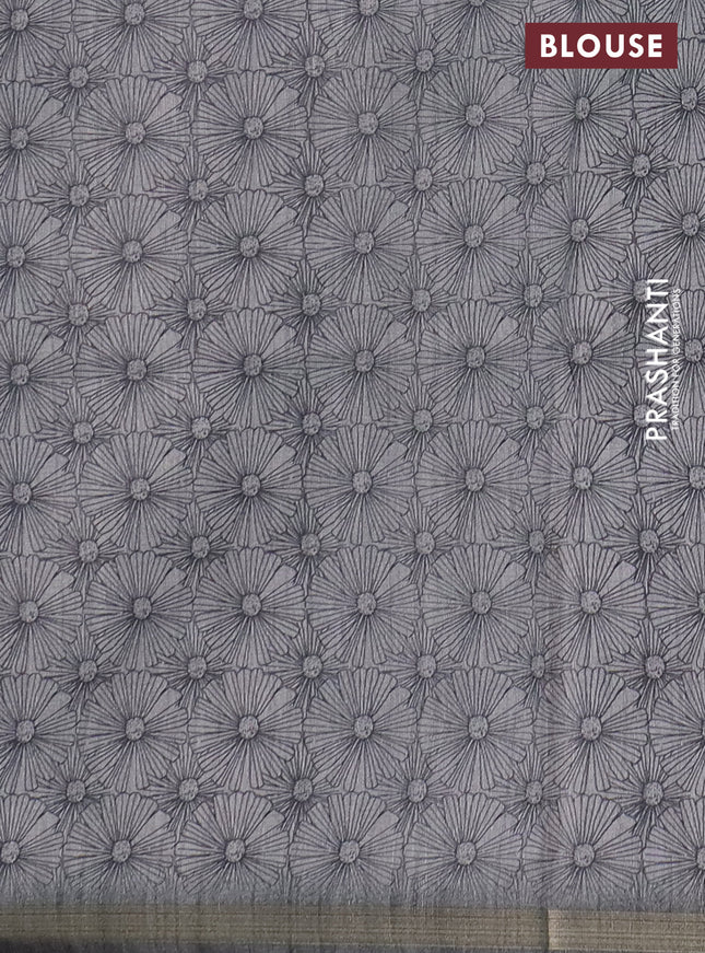 Semi tussar saree grey with allover butta prints and long printed border
