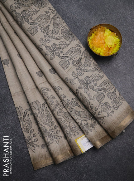 Semi tussar saree beige with allover butta prints and long printed border