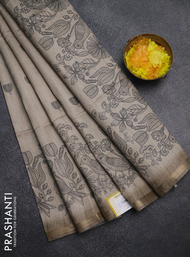 Semi tussar saree beige with allover butta prints and long printed border