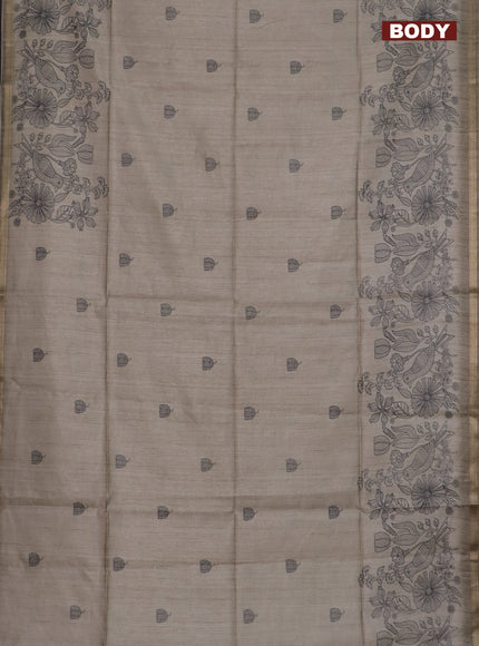 Semi tussar saree beige with allover butta prints and long printed border