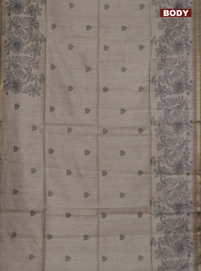 Semi tussar saree beige with allover butta prints and long printed border