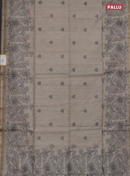 Semi tussar saree beige with allover butta prints and long printed border