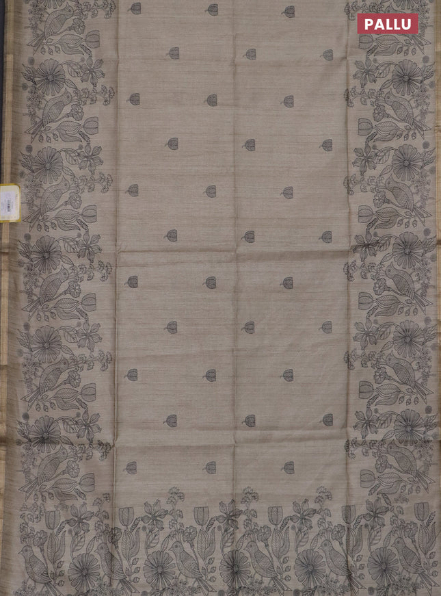 Semi tussar saree beige with allover butta prints and long printed border