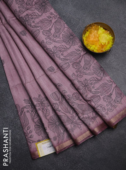 Semi tussar saree pastel pink with allover butta prints and long printed border