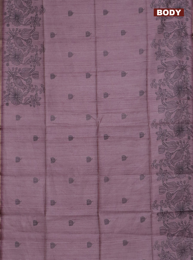 Semi tussar saree pastel pink with allover butta prints and long printed border