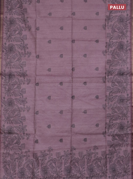 Semi tussar saree pastel pink with allover butta prints and long printed border