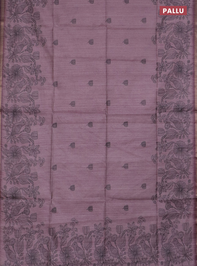 Semi tussar saree pastel pink with allover butta prints and long printed border