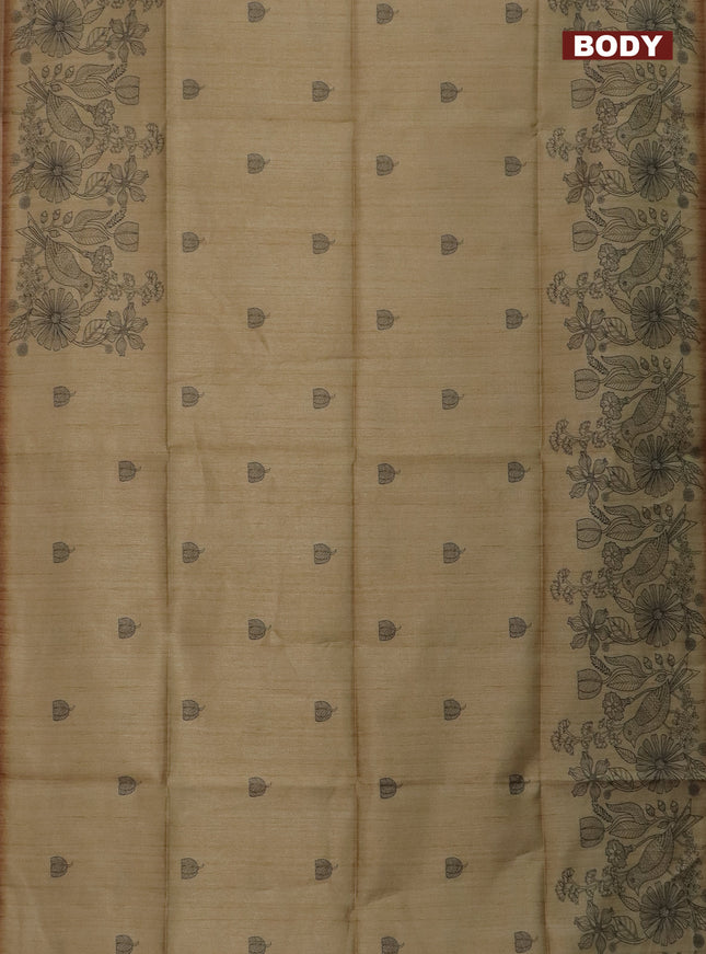 Semi tussar saree sandal with allover butta prints and long printed border