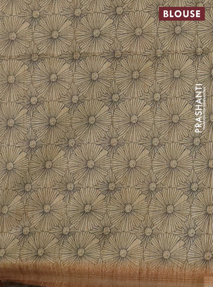 Semi tussar saree sandal with allover butta prints and long printed border