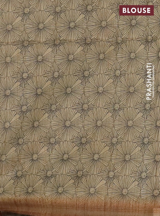 Semi tussar saree sandal with allover butta prints and long printed border