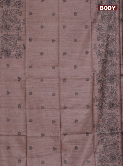 Semi tussar saree pastel brown with allover butta prints and long printed border