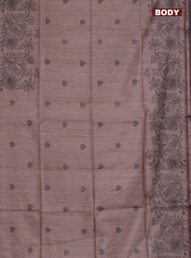 Semi tussar saree pastel brown with allover butta prints and long printed border