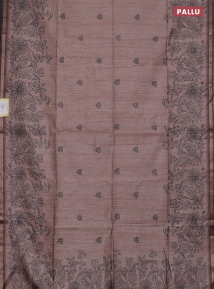 Semi tussar saree pastel brown with allover butta prints and long printed border