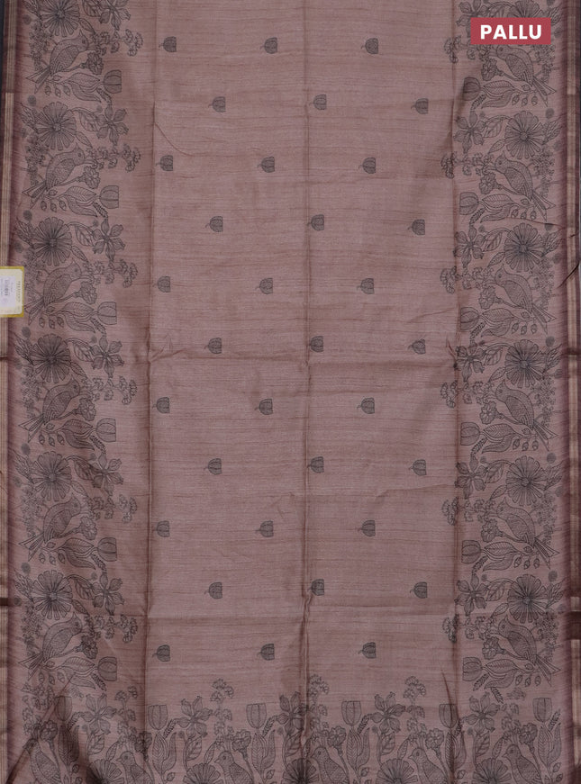 Semi tussar saree pastel brown with allover butta prints and long printed border