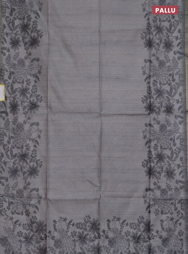 Semi tussar saree grey with allover butta prints and long printed border