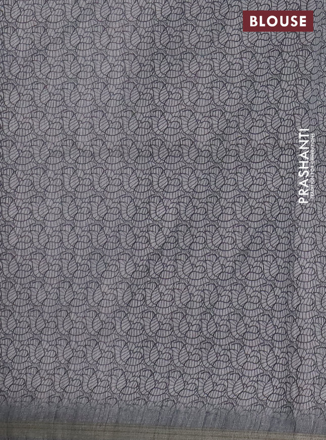 Semi tussar saree grey with allover butta prints and long printed border