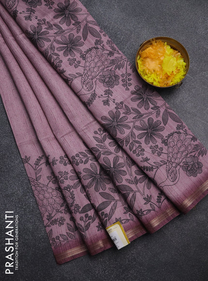 Semi tussar saree pastel pink with allover butta prints and long printed border