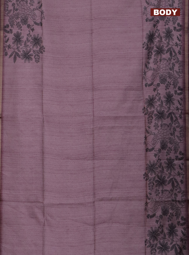 Semi tussar saree pastel pink with allover butta prints and long printed border