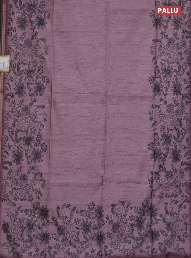 Semi tussar saree pastel pink with allover butta prints and long printed border