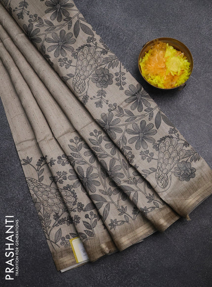 Semi tussar saree beige with allover butta prints and long printed border