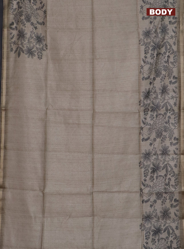 Semi tussar saree beige with allover butta prints and long printed border