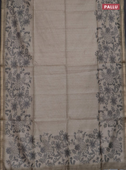 Semi tussar saree beige with allover butta prints and long printed border