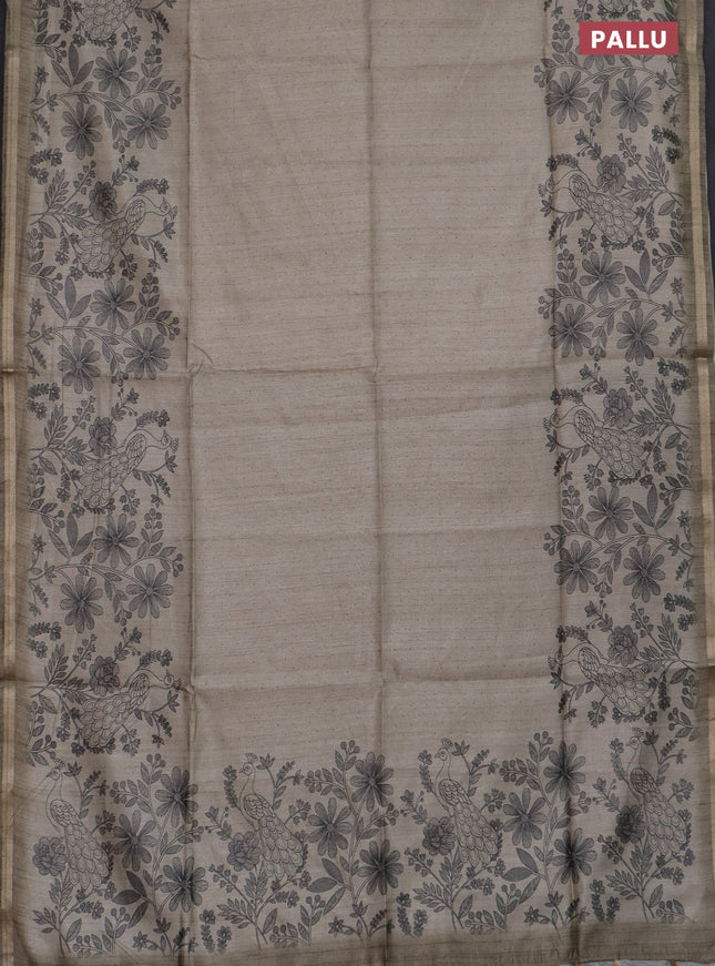 Semi tussar saree beige with allover butta prints and long printed border