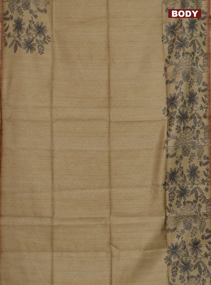 Semi tussar saree sandal with allover butta prints and long printed border