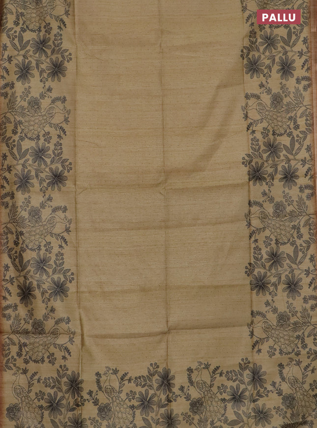 Semi tussar saree sandal with allover butta prints and long printed border