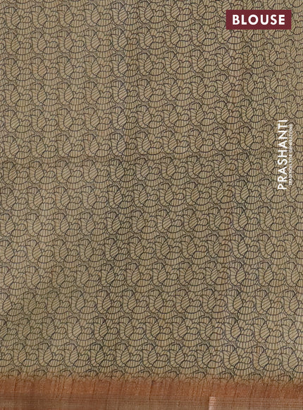 Semi tussar saree sandal with allover butta prints and long printed border