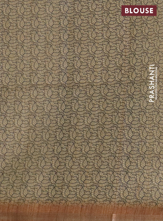 Semi tussar saree sandal with allover butta prints and long printed border