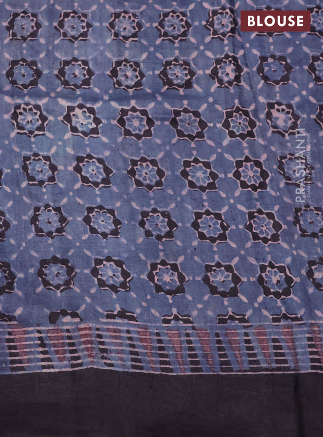 Printed silk saree greyish blue and wine shade with allover ajrakh prints and simple border