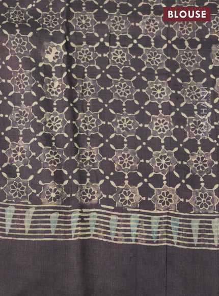 Printed silk saree grey shade with allover ajrakh prints and simple border