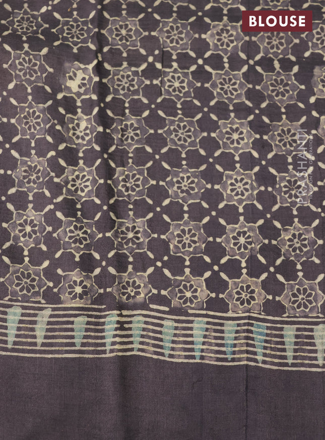 Printed silk saree grey shade with allover ajrakh prints and simple border