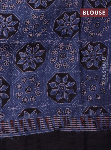 Printed silk saree blue and black with allover ajrakh prints and simple border