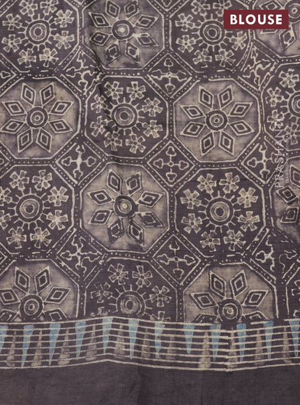 Printed silk saree grey shade with allover ajrakh prints and simple border