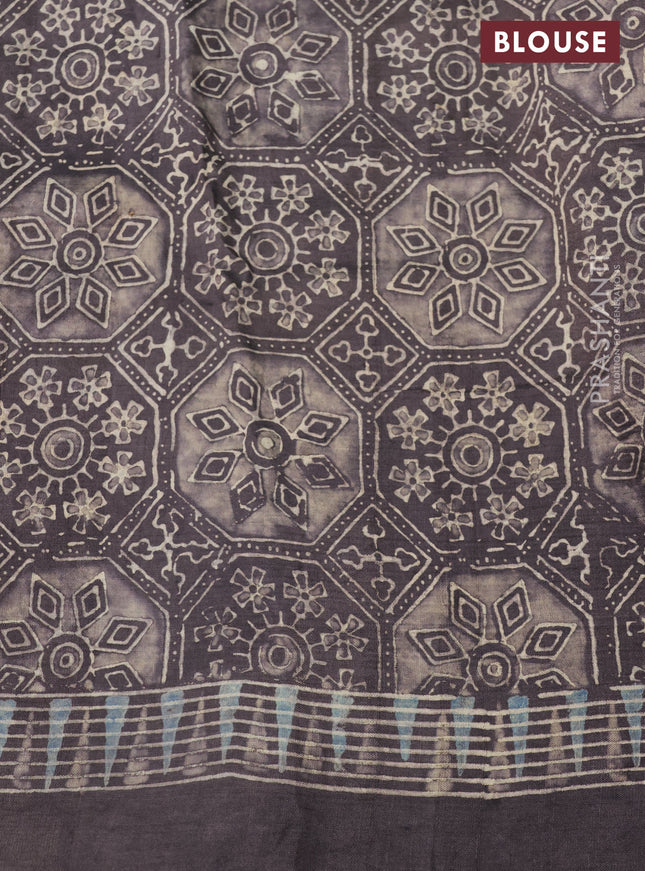 Printed silk saree grey shade with allover ajrakh prints and simple border