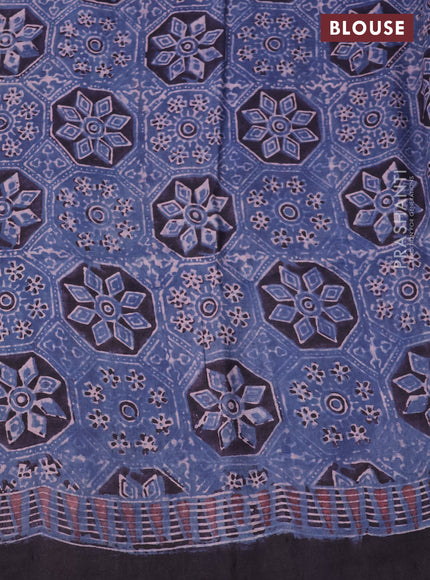 Printed silk saree blue and black with allover ajrakh prints and simple border