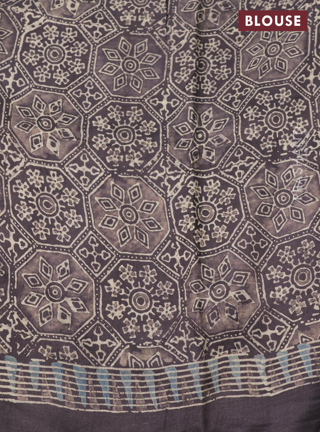 Printed silk saree grey shade with allover ajrakh prints and simple border