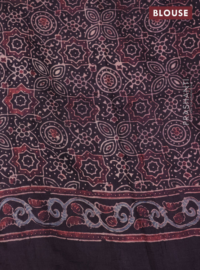 Printed silk saree wine shade with allover ajrakh prints and simple border
