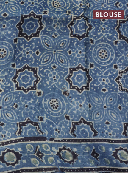Printed silk saree blue and black with allover ajrakh prints and simple border
