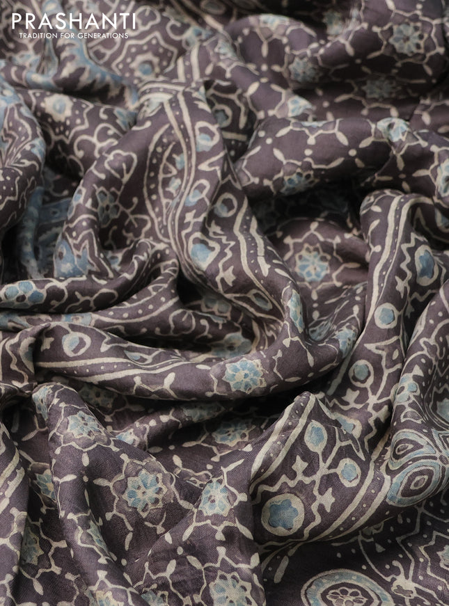 Printed silk saree grey shade with allover ajrakh prints and simple border