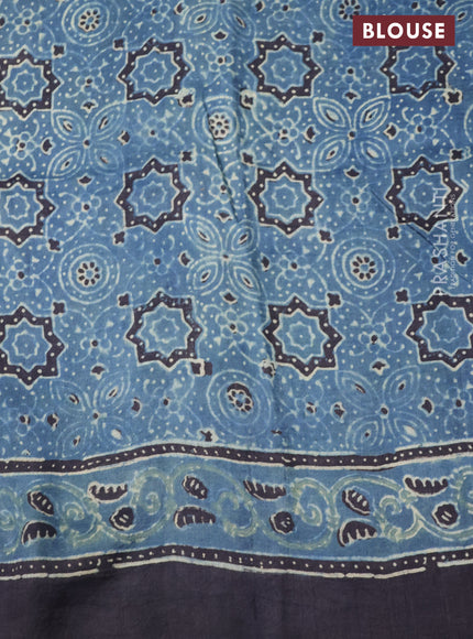 Printed silk saree blue and black with allover ajrakh prints and simple border