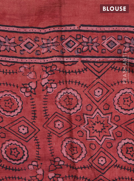 Printed silk saree maroon shade with allover ajrakh prints and simple border