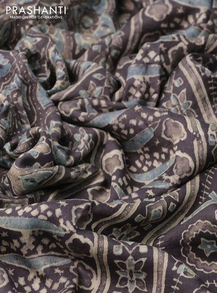 Printed silk saree grey shade with allover ajrakh prints and simple border