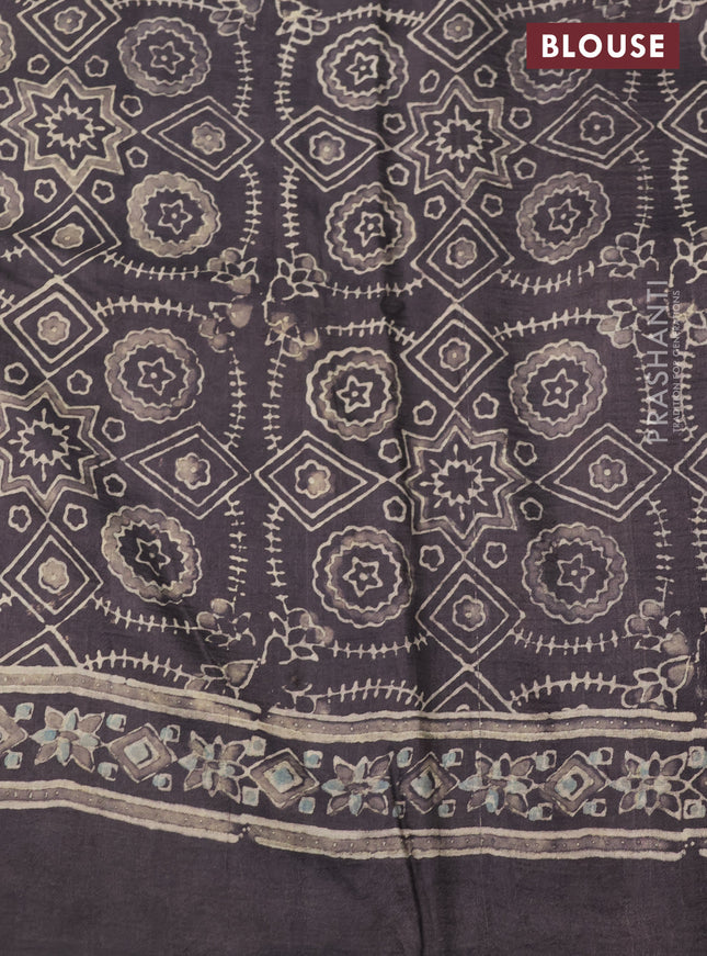 Printed silk saree grey shade with allover ajrakh prints and simple border